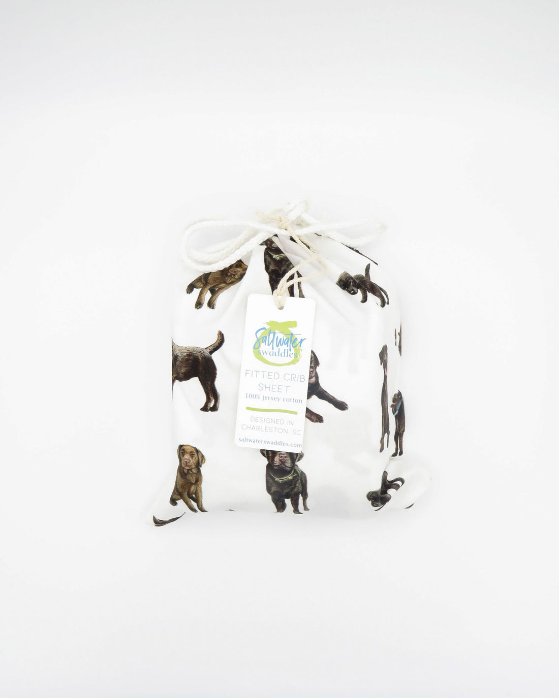 Cozy dog-themed baby bedding featuring Chocolate Labs design