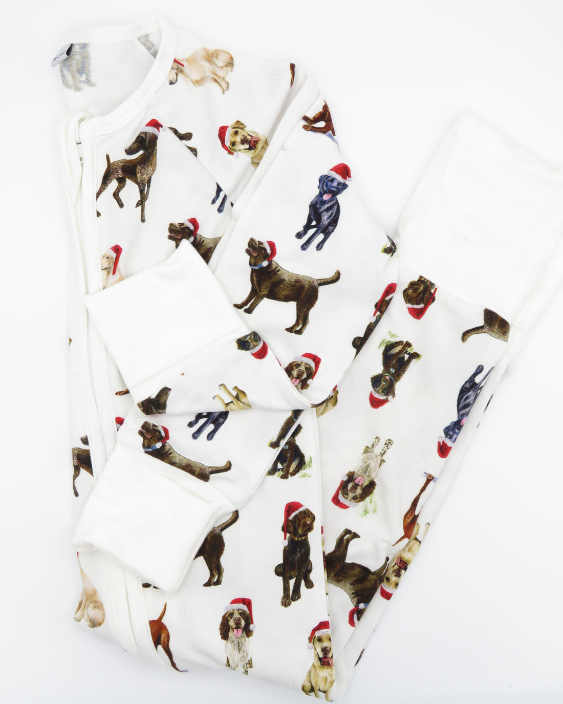 Convertible footie pajamas - Santa Dogs - One side | Holiday Collection