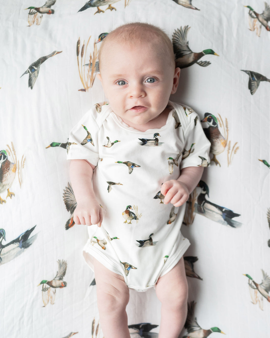 Diving Ducks Onesie for babies, featuring an adorable duck print