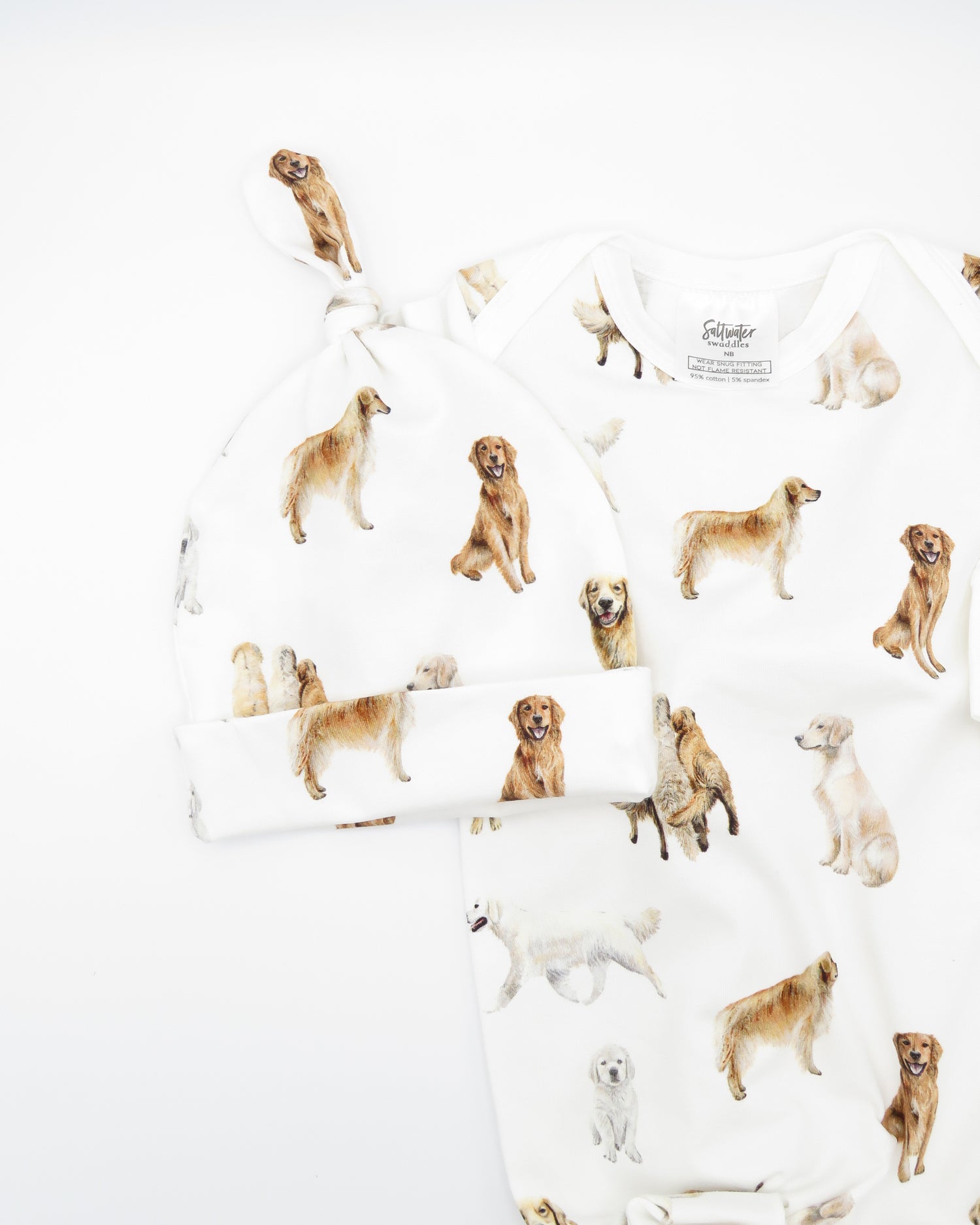 Golden Retrievers - Newborn Gown + Hat