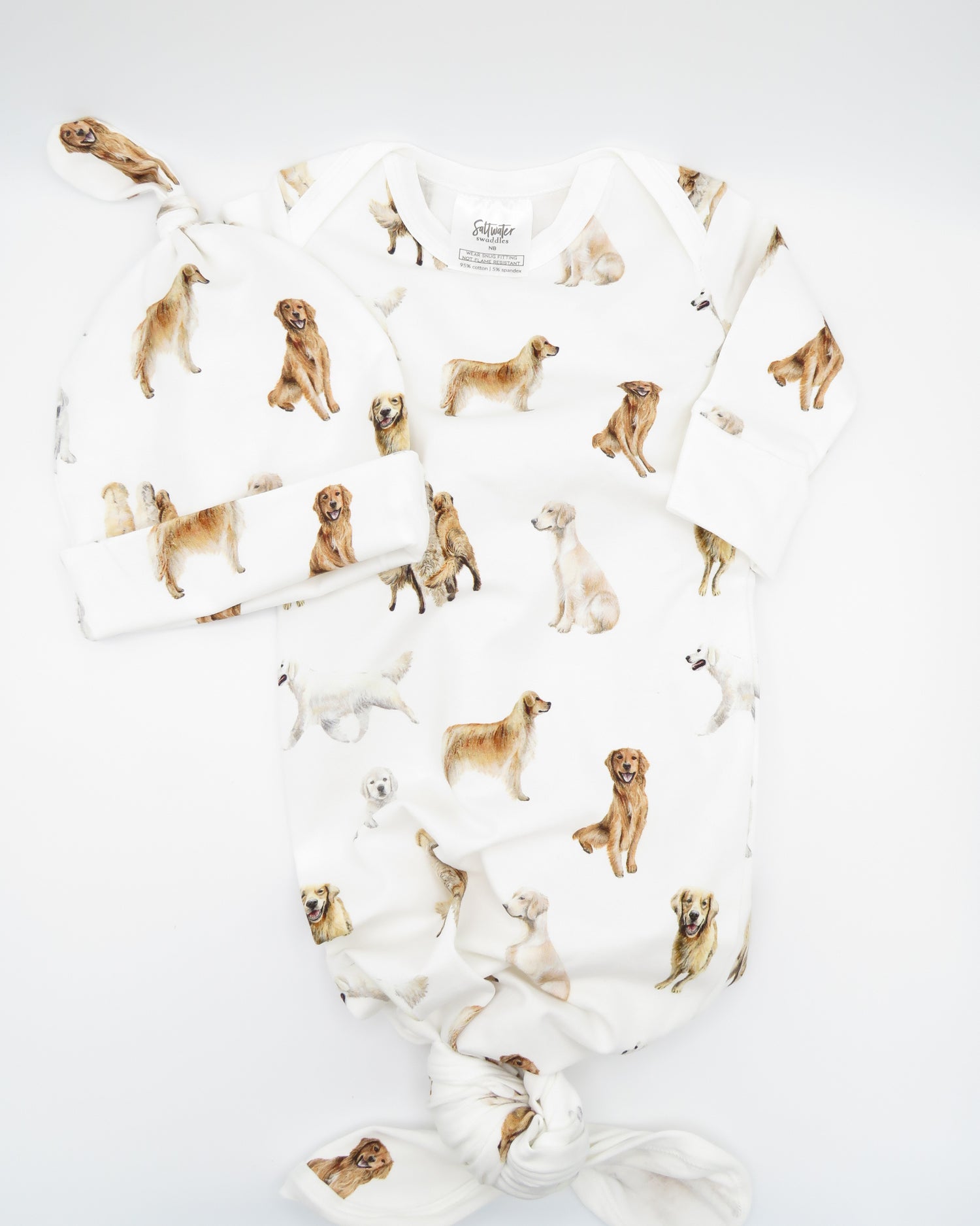 Golden Retrievers - Newborn Gown + Hat