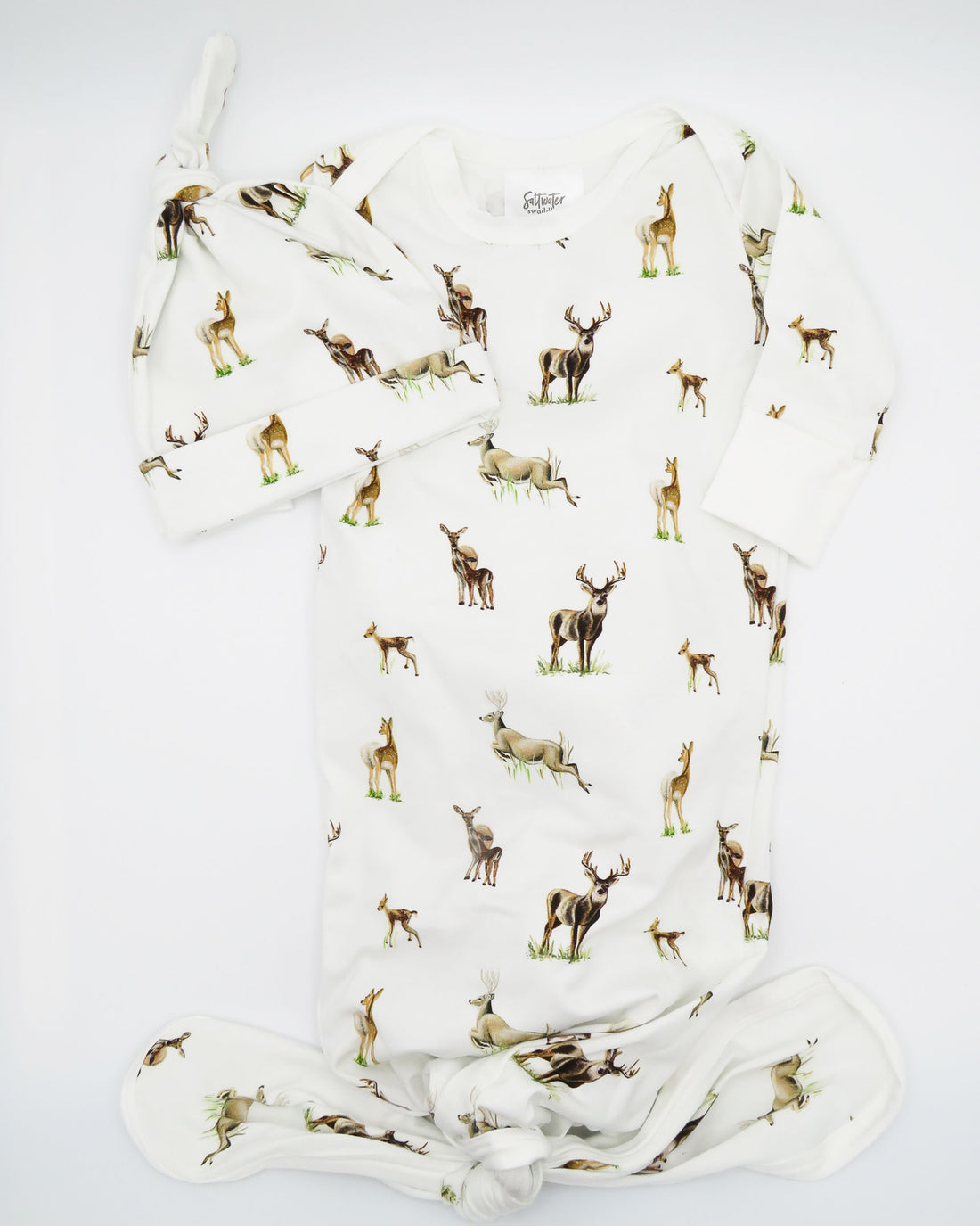 Little Fawn Big Yawn Deer Print Soft Newborn Outfit with Matching Hat