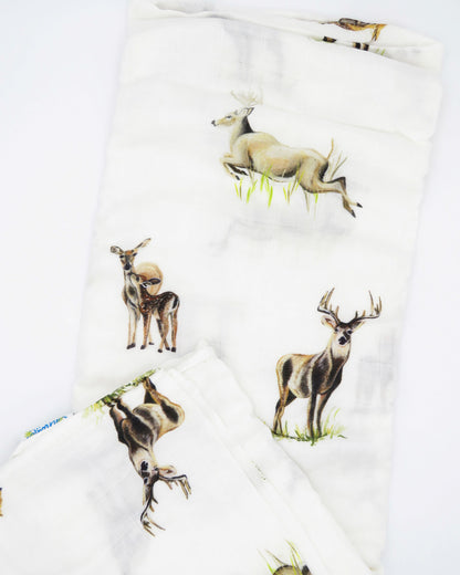 Little Fawn Big Yawn Deer Print Baby Swaddle - Soft Organic Cotton and Bamboo fabric