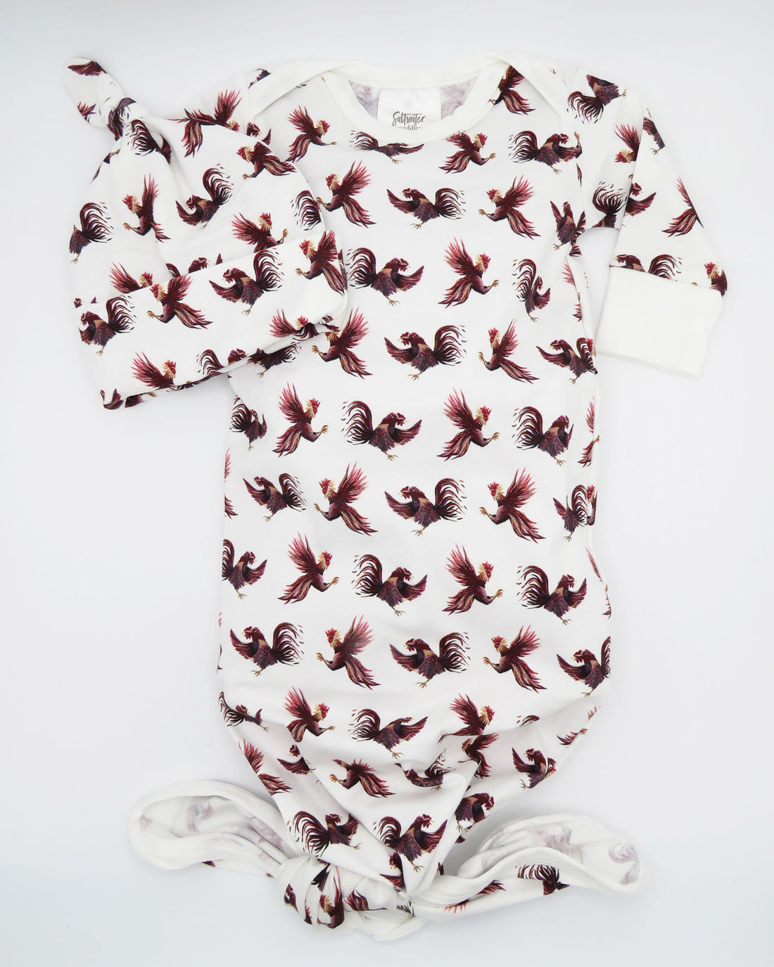 Gamecock print newborn gown and hat set for baby