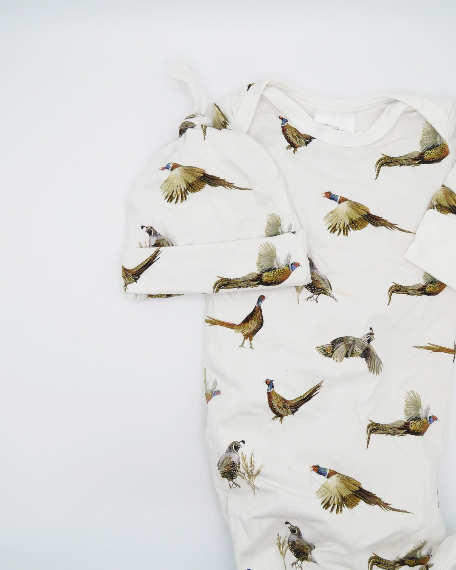Pheasants and Quail - Newborn Gown + Hat