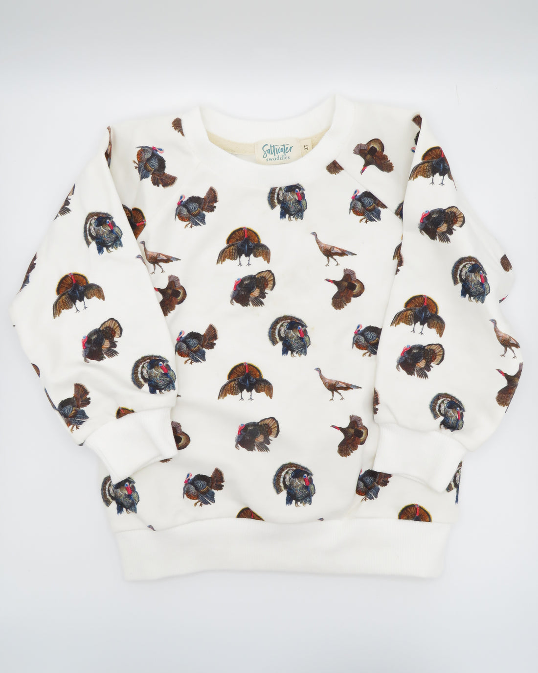 Soft and comfy kids sweatshirt featuring Turkey Trot print and drop sleeves