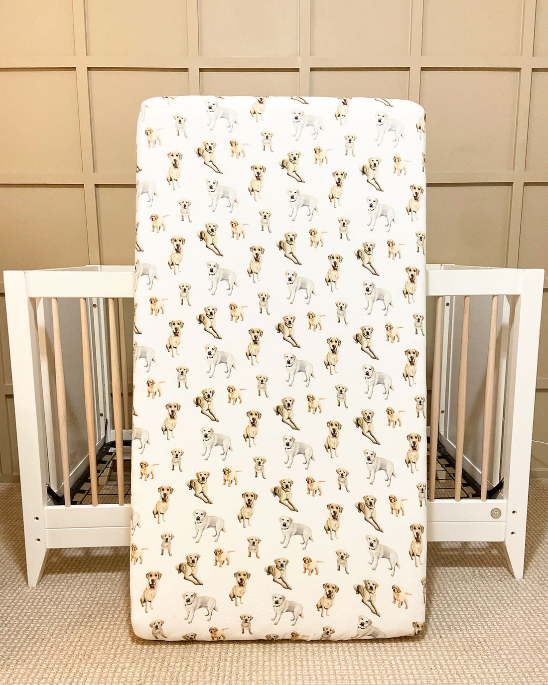 Premium 100% Cotton Yellow Lab Print Crib Sheet for Nursery Bedding