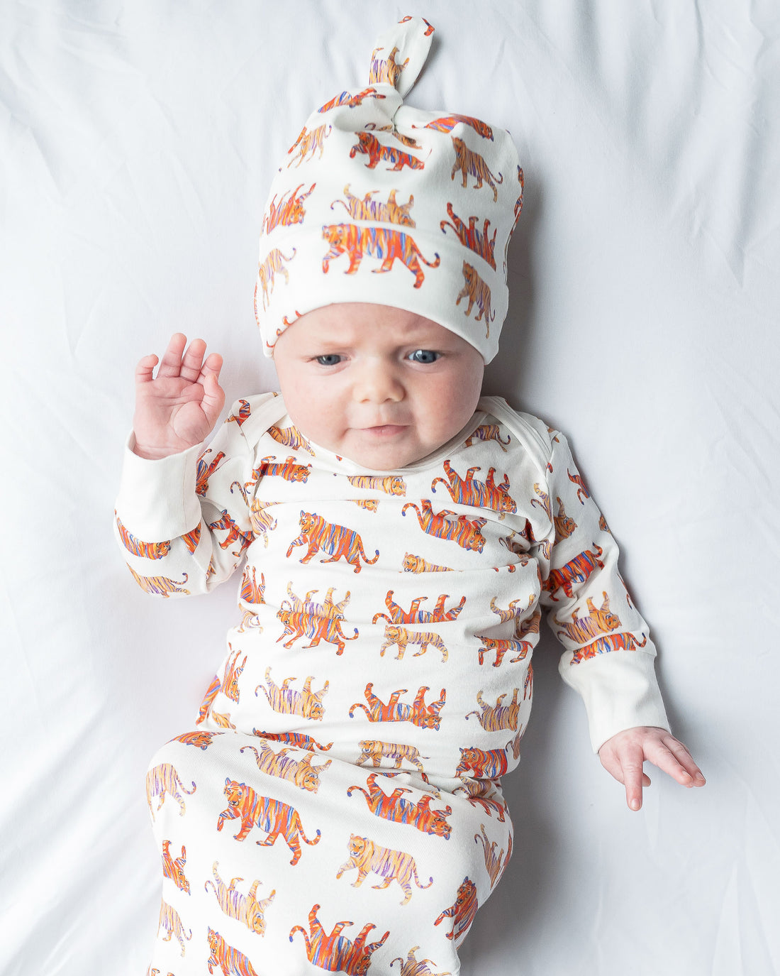 Complete Easy Tiger newborn gown and hat set for comfortable wear