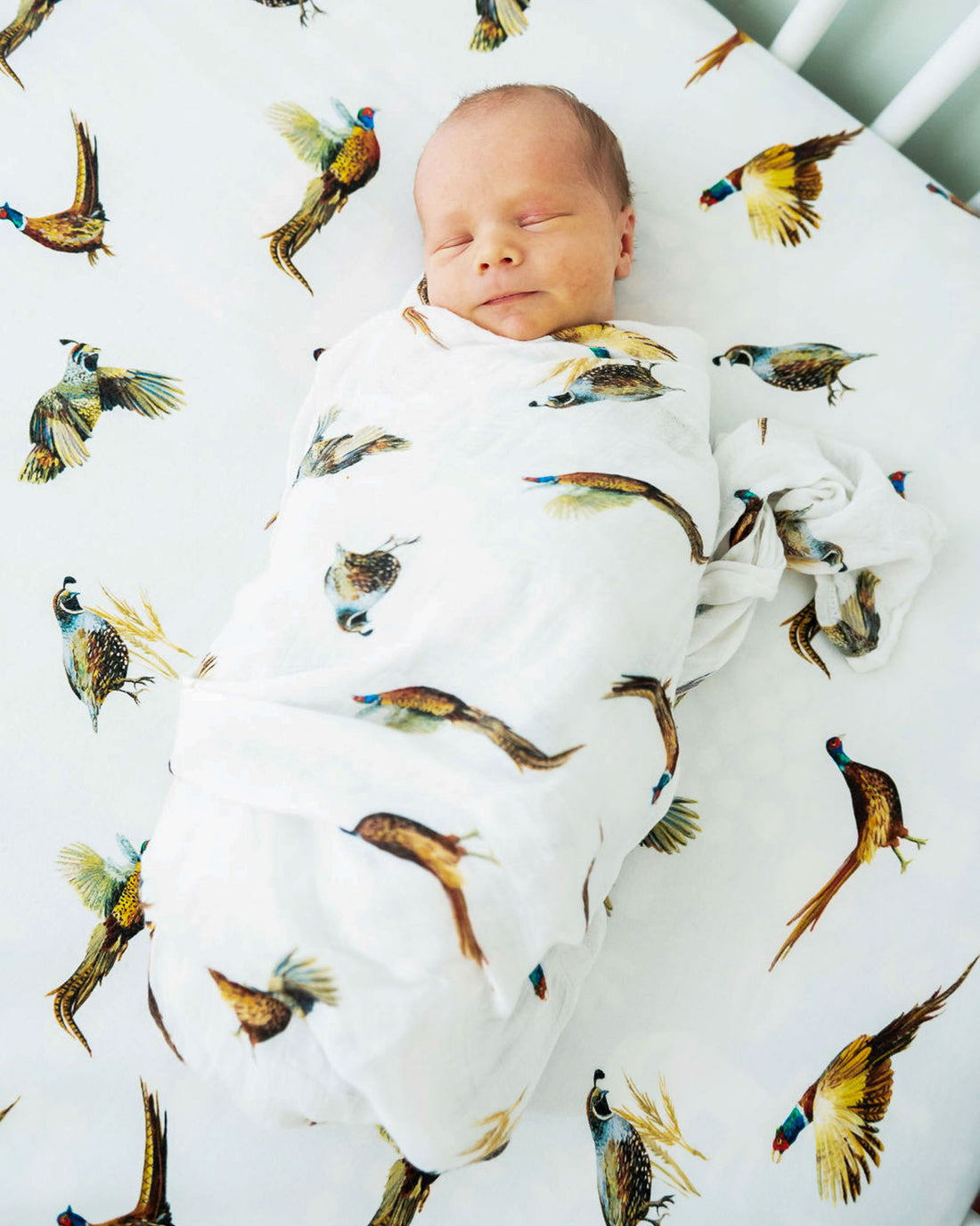 Pheasants and quail print baby swaddle - soft and cozy fabric