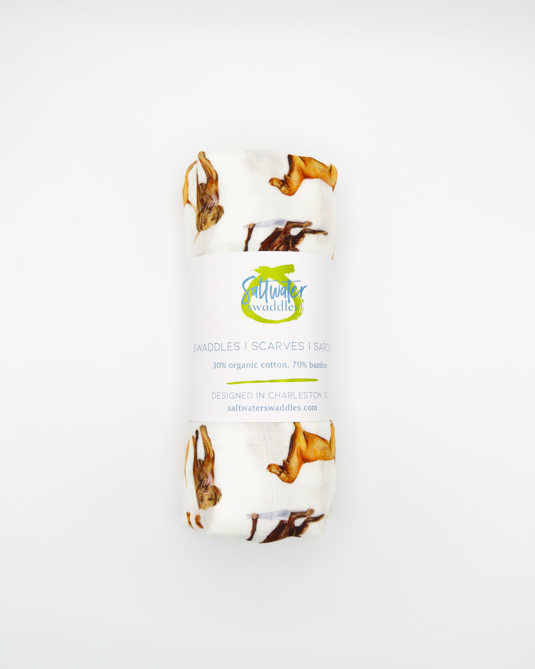 Vizsla print baby swaddle blanket. Gender-neutral dog-themed swaddle for newborns