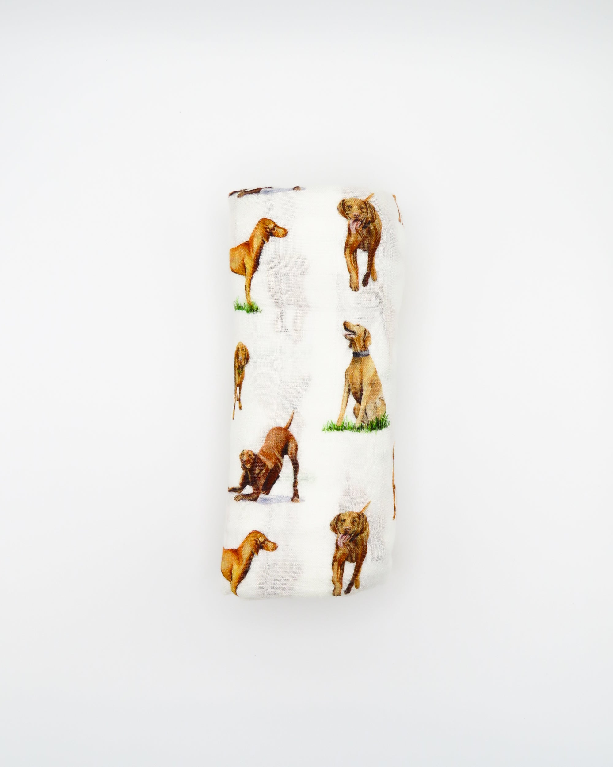 Vizsla print baby swaddle blanket. Gender-neutral dog-themed swaddle for newborns