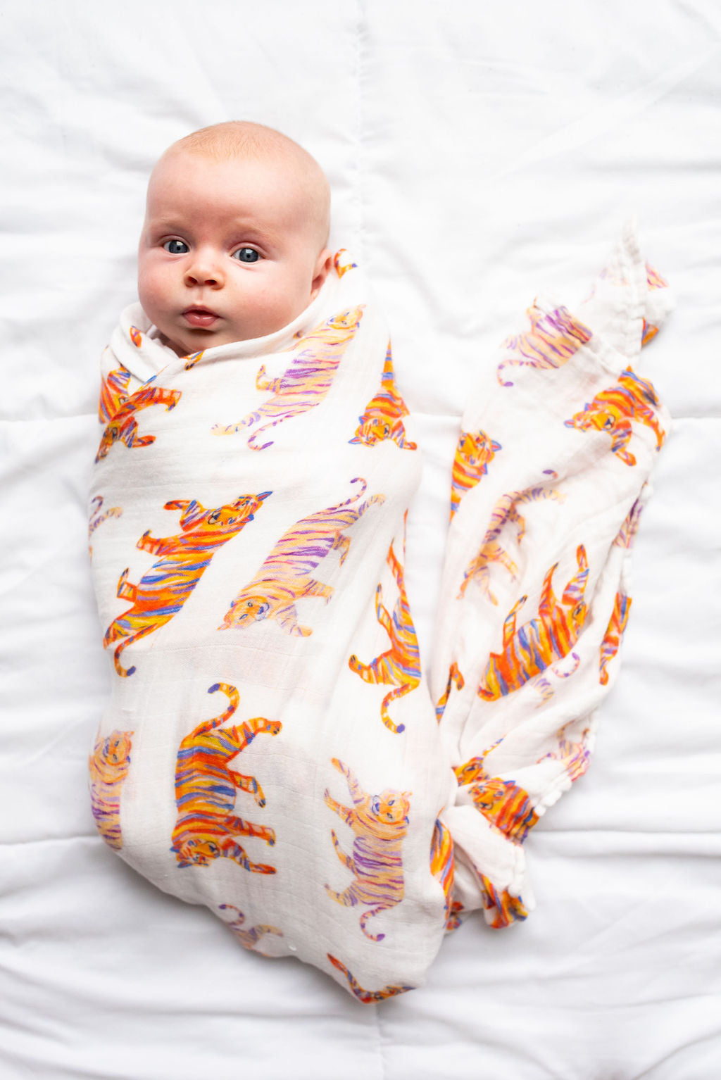 Soft and comfy Easy Tiger Swaddle made from organic cotton and bamboo